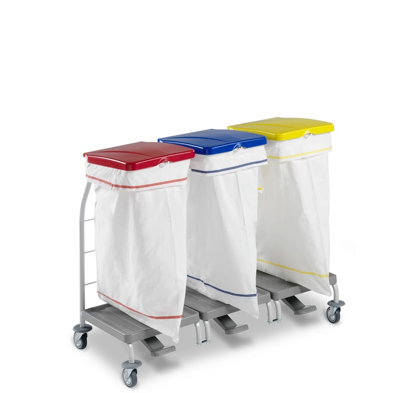 Carrelli porta sacchi triplo ospedaliero con coperchi colorati